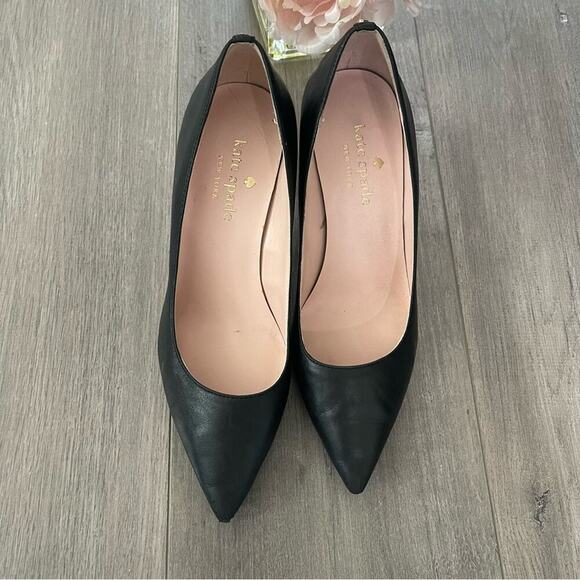 Kate‎ Spade Vivian Pumps Black Leather Point Toe Heels - Picture 3 of 8